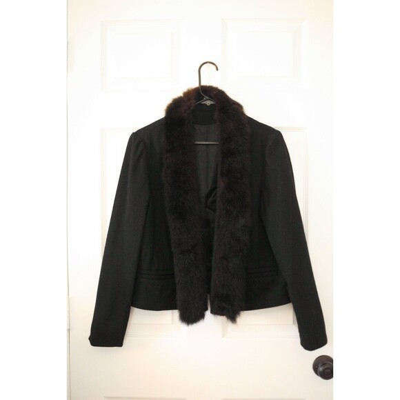 VTG NORGAIL 100% Wool Open Front Short Jacket Faux Mink Fur Black USA Made - Picture 6 of 12